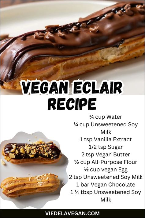 Easy Vegan Eclair Recipe - Delicious Dairy-Free Pastry Vegan Dessert Quick, Vegan Eclairs, Vegan Apple Recipes, Christmas Vegan Recipes, Christmas Vegan, Eclair Recipe, Vegan Pastries, Vegan Baking Recipes, Plant Based Desserts