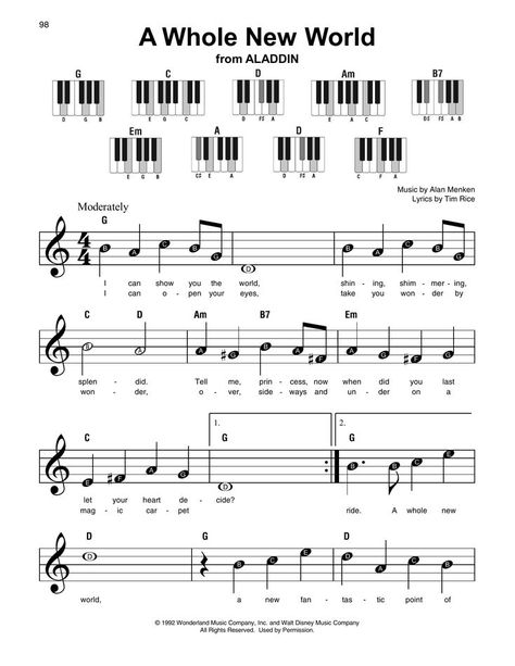 A Whole New World (from Aladdin) Super Easy Piano by Alan Menken Piano Sheet Music With Letters, Chord Piano, Piano Sheet Music Beginners, Piano Music With Letters, Piano Songs Sheet Music, Sheet Music With Letters, Piano Sheet Music Letters, Alan Menken, Piano Music Easy