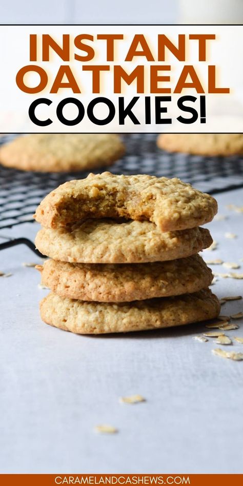 a stack of oatmeal cookies Cookies Made From Instant Oatmeal, Instant Oatmeal Cookie Recipes, Instant Oatmeal Recipes Cookies, Oatmeal Cookies Using Instant Oatmeal, Oatmeal Cookies With Instant Oatmeal, Oatmeal Cookies With Instant Packets, Cookies From Instant Oatmeal Packets, Oatmeal Cookies Made With Shortening, Uses For Instant Oatmeal Packets