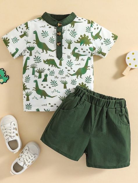 Boys Shirts Style, Boys Summer Shirts, Stylish Baby Clothes, Short Infantil, Baby Boy Dress, Summer Outfits Kids, Cartoon Dinosaur, Baby Boy Fashion