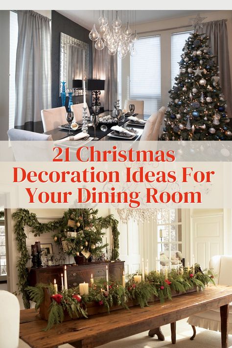 The dining room is the perfect place to extend your Christmas decor ideas. Christmas Decor For Dining Room Buffet, Christmas Decorated Sideboard, Christmas Dining Room Buffet Decorations, Simple Dining Room Christmas Decor, Formal Dining Room Christmas Decor, Elegant Christmas Dining Room Decor, Decorating Dining Room For Christmas, Dining Room Holiday Decor, Christmas Buffet Decor Ideas