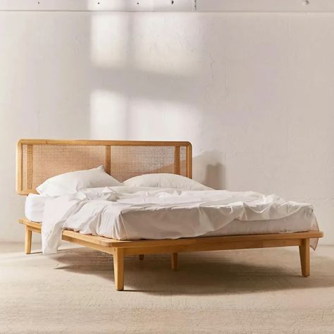 17 Best Low Platform Bed Frames 2021: Chic, Minimalist Designs to Sleep On Now | Glamour Low Platform Bed Frame, Boho Bed Frame, Urban Outfitters Bedding, Low Platform Bed, Low Bed Frame, Rattan Bed, Minimalist Bed, Low Bed, Bed Design Modern