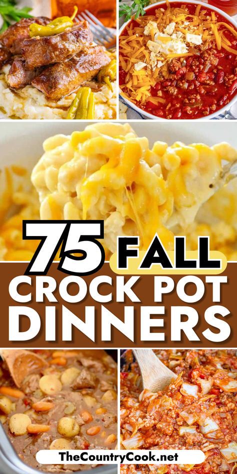 From hearty slow cooker soups to comforting pot roast dinners, there are plenty of fall crock pot dinners to choose from on this list of 75 Fall Crock Pot Dinners! 75 Fall Crockpot Recipes, Crock Beef Recipes, Crock Pot Easy Dinner, Hearty Crock Pot Meals, Easy Crock Pot Dinners Families, Slow Cook Meals Crock Pots, Fall Camping Recipes Crock Pot, Best Dinner Crockpot Recipes, Dessert In Crock Pot Easy Recipes