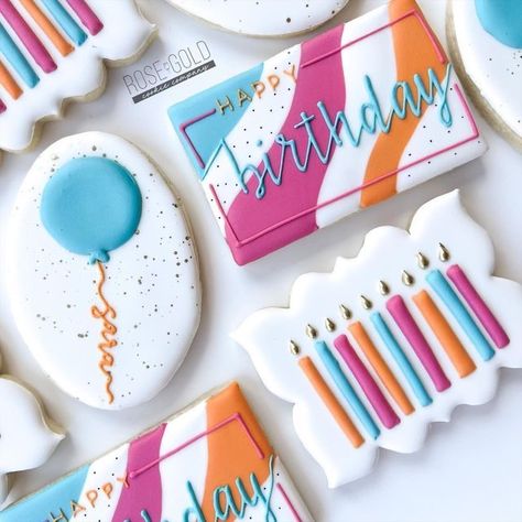 Birthday Candle Cookies, Gold Cookies, No Bake Sugar Cookies, Balloon Cookies, Happy Birthday Cookie, Royal Iced Cookies, Cookies Theme, Candle Cookies, Sugar Cookie Royal Icing