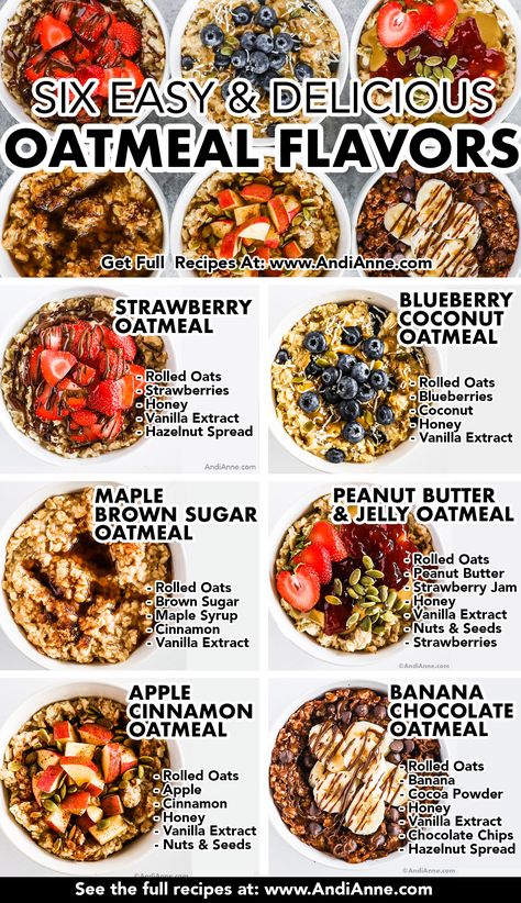 Breakfast just got easier with this collection of 6 simple, delicious and healthy oatmeal recipes! Perfect for single servings or breakfast for the whole family - everyone can use their favorite flavor to make a delicious bowl of oatmeal. Which flavor is your favorite? Oatmeal Flavors, Delicious Oatmeal, Bowl Of Oatmeal, Healthy Oatmeal Recipes, Oat Recipes Healthy, Breakfast Oatmeal Recipes, Overnight Oats Recipe Healthy, Easy Oatmeal, Oats Breakfast