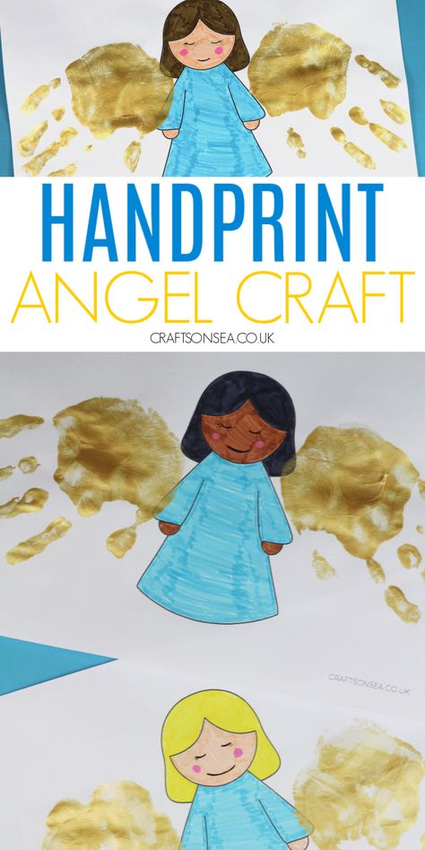 Handprint Angel Craft for Kids (FREE Template) Religious Crafts For Toddlers, Angel Template Free Printable Crafts, Angels Crafts For Kids, Christmas Angel Crafts For Preschoolers, Handprint Angel, Angel Crafts For Kids, December Preschool, Room Crafts, King Craft