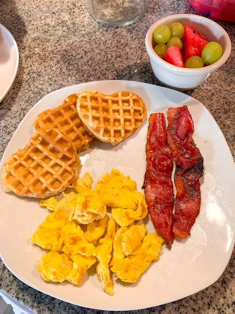 Waffles Breakfast, Waffles And Eggs, Eggs And Waffles, Eggs And Bacon, Scrambled Egg And Bacon, Bacon And Eggs, Bacon Egg And Cheese Waffles, Eggs And Bacon Aesthetic, Waffles Eggs And Bacon