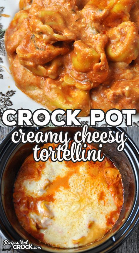 This Creamy Crock Pot Cheesy Tortellini immediately made its way onto my must-make-often list. I bet it will be the same for you! Yum! Crockpot Cheesy Tortellini Recipe, Slow Cooker Cheesy Tortellini, Best Tortellini Recipes, Crockpot Tortellini Recipes, Tortellini Crockpot Recipe, Tortellini Healthy, Pre Made Camping Meals, Tortellini Recipes Crockpot, Crock Pot Tortellini