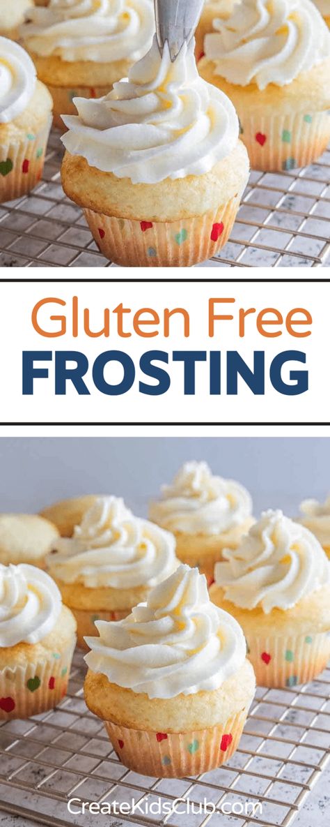 Gluten-Free Frosting is a buttercream frosting recipe that pairs perfectly with your favorite gluten-free cakes, cupcakes, or cookies. Gluten Free Cream Cheese Frosting, Gluten Free Cupcake Recipes, Gluten Free Frosting Recipe, Gluten Free Icing, Gluten Free Frosting, Gluten Free Wedding Cake, Gluten Free Wedding, Gluten Free Party Food, Dairy Free Frosting