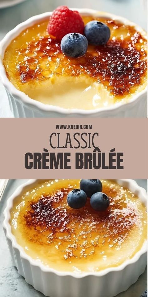 Classic Crème Brûlée Ingredients: 2 cups heavy cream 1 vanilla bean, split and scraped (or 1 tsp vanilla extract) 5 large egg yolks 1/2 cup granulated sugar, plus extra for caramelizing Pinch of salt #Classic #Crème #Brûlée Best Creme Brulee Recipe, كر�يم بروليه, Dessert Custard, Creme Brulee Recipe Easy, Louisiana Chicken Pasta, Cream Brulee, Classic French Desserts, Creme Brulee Recipe, Brulee Recipe