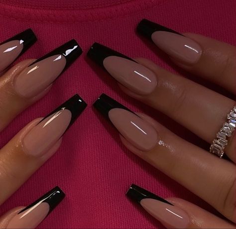 Black Sparkle Nails, Black Coffin Nails, Black Acrylic Nails, Formal Nails, French Tip Acrylic Nails, Coffin Nails Long, Sparkle Nails, Dark Nails, Pink Acrylic Nails