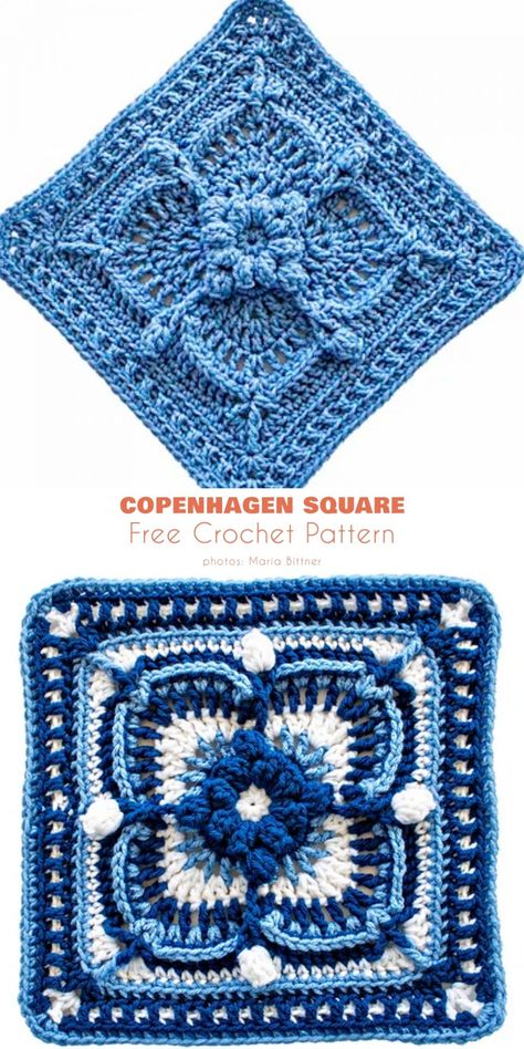 Crochet Square Ideas and Free Crochet Patterns - Your Crochet Fisherman's Ring Crochet Square, Crochet Solid Square Pattern Free, Crochet Written Patterns English, Two Color Crochet Granny Square, Copenhagen Crochet Square, Crochet Large Squares Pattern Free, 9 Inch Granny Square Free Pattern, Granny Square Crochet Pattern Thick Yarn, Afghan Granny Square Crochet Patterns