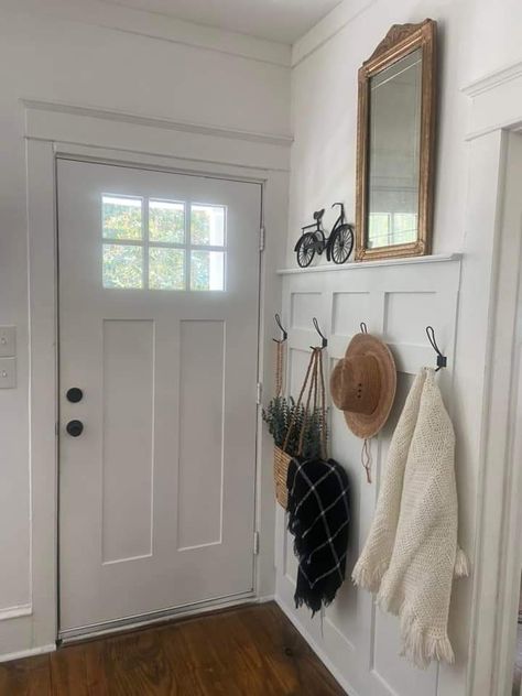 Narrow Mudroom Entryway, Narrow Drop Zone, Entry Way Coat Hook Ideas, Narrow Mudroom Ideas Entryway, Coat Rack Wall Entryway, Entry Storage, Narrow Entryway, Mudroom Entryway, Coat Rack Wall