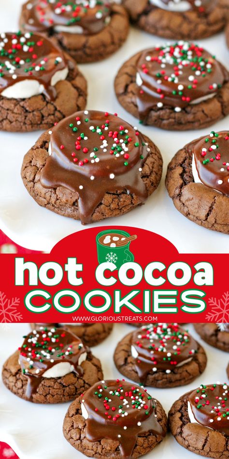 Christmas Cookie Recipes Holiday, Hot Cocoa Cookies, Xmas Desserts, Christmas Desserts Easy, Christmas Baking Recipes, Cocoa Cookies, Christmas Food Desserts, Xmas Food, Christmas Snacks