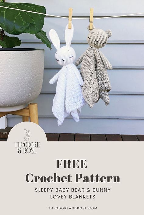 Free Amigurumi Patterns for Sleepy Bear Lovey | Theodore and Rose Crochet Lovey Free Pattern Easy, Lovey Blanket Pattern, Crochet Lovey Free Pattern, Crochet Baby Projects, Crochet Beginners, Crochet Hedgehog, Crochet Free Patterns, Sleepy Bear, Bunny Lovey