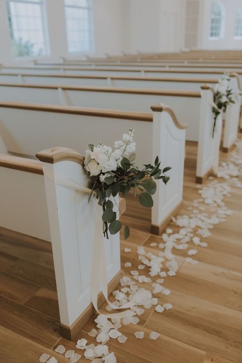 Church Wedding Decorations Aisle, Simple Church Wedding, Small Church Weddings, St Pete Wedding, Wedding Church Decor, Church Wedding Flowers, Church Wedding Ceremony, Church Wedding Decorations, Wedding Aisle Decorations