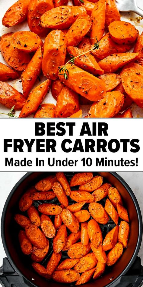 These air fryer carrots are the best vegetable side dish and air fryer recipe that's seasoned just right, crisp, tender, and cooked in under 10 minutes! Air Fryer Roasted Carrots, Carrot Recipe, Wallpaper Food, Roasted Carrot, Air Fryer Oven Recipes, Air Fry Recipes, Easy Side Dish, Air Fryer Dinner Recipes, Air Fryer Healthy