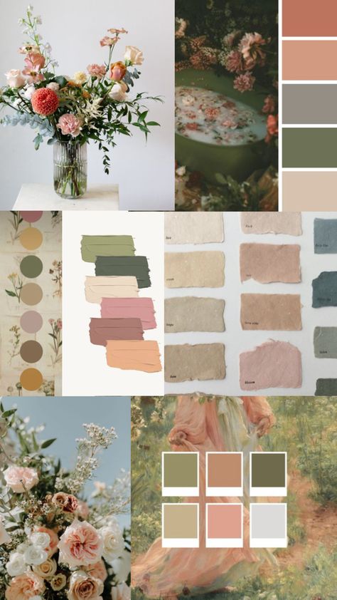 Muted Floral Color Palette, Muted Color Wedding Theme, Muted Pastels Wedding, Soft Summer Color Palette Wedding, Earth Tone Wedding Theme Decor, Muted Bridesmaid Dresses Colour Palettes, Muted Color Interior Design, Muted Spring Wedding Colors, Muted Color Bridesmaid Dresses