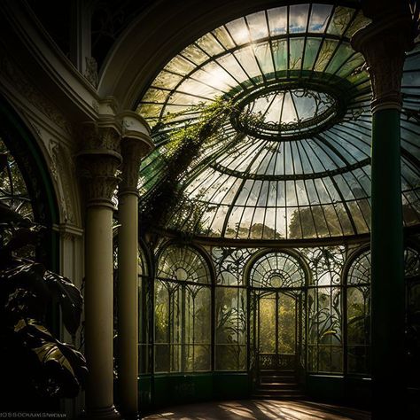 Old Greenhouse Victorian, Victorian Style Conservatory, Light Gothic Architecture, Abandoned Garden Aesthetic, Abandoned Greenhouse Aesthetic, Gothic Greenhouse Aesthetic, Walldecoration Aesthetic Diy, Dark Greenhouse Aesthetic, Creepy Greenhouse