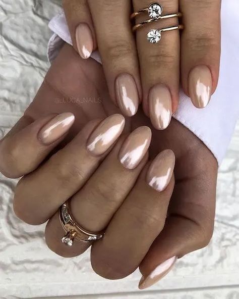 Tan Chrome Nails, Gold Nails French, Orquideas Nails, Chrome Nails Opi, Gel Chrome Nails, Chrome Nail Colors, Chrome Nail Designs, Champagne Nails, Gold Chrome Nails