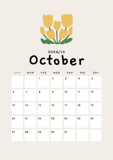 Beige Cute Playful Organic Flower Illustration 2024 Calendar A4 Document - Templates by Canva Calender Print, Free Printable Calendar Templates, Calendar Design Template, 달력 디자인, October Calendar, A4 Document, Learn Japanese Words, Cute Calendar, Printable Calendar Template