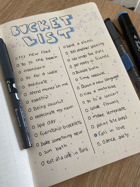 Bucket List Journal Page Ideas, Bucket List Book Ideas, To Do List Diary Ideas, Dairy Planner Ideas 2024, Dream List Life Goals Journal, Aesthetic Lists Layout, Cute To Do List Ideas Diy, Bucket List Ideas Journal Aesthetic, Journaling Bucket List