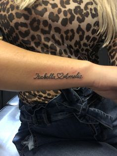 Daughter’s Name Tattoo, 2 Name Tattoos For Women, Tattoo With Siblings Names, 2 Kids Names Tattoos For Women, Small Kids Name Tattoos For Women, Two Name Tattoo Ideas For Women, Names On Wrist Tattoos, Daughters Names Tattoos, 3 Name Tattoo Ideas