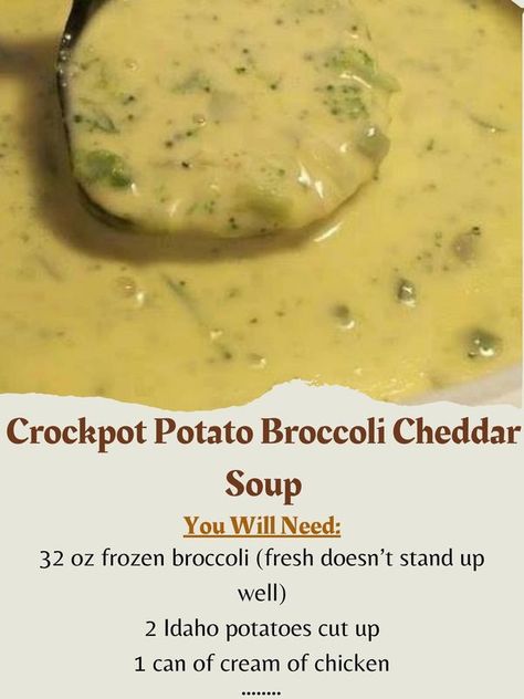 Broccoli Soup Crockpot, Potato Broccoli Cheddar Soup, Broccoli Potato Cheese Soup, Yummy Pastries, Crockpot Potato, Broccoli Potato Soup, Potato Broccoli, Slow Cooker Broccoli, Soup Crockpot