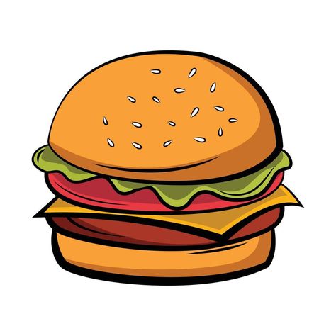 Burger vector illustration for logo, sign, icon, poster, animation, and more Hamburger Drawing, Burger Drawing, Poster Animation, Burger Images, Burger Icon, Burger Vector, Burger Cartoon, Food Illustration Art, Cartoon Photo