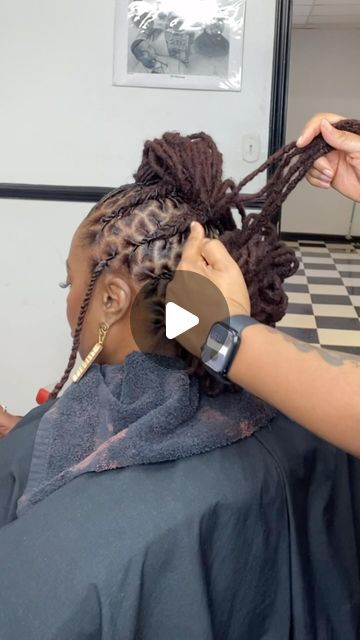 Mohawk Locks Women, Halo Style With Locs, Faux Locs Mohawk Styles, Loc Bun Mohawk, Locs Hairstyles Mohawk, Elegant Loc Updo Styles Black Women, Mohawk With Dreads, Mohawk With Locs, Mohawk Dreadlocks Women