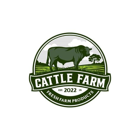 Cattle Farm Logo, Cattle Farm, Agriculture Logo, Farm Logo, Cattle Farming, Cafe Logo, Vintage Farm, Vector Template, Heart Tree