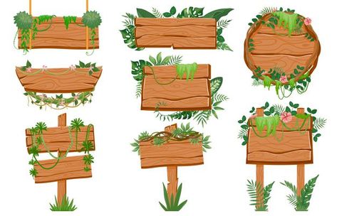 Cartoon Road, Wood Banner, Sign Boards, Plant Games, Sign Board Design, Wooden Arrows, Leaves Illustration, Plant Vector, Object Drawing