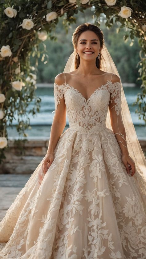 Discover dreamy wedding dress ideas in this romantic and elegant collection From vintage to fairy tale princesses find romantic classy and fairy tale-inspired gowns with simple aesthetic designs and beautiful sleeves Channel your inner fairy tale fantasy with the perfect size and veil to complete your wedding day look Princess Gown Wedding Dress Cinderella, Fairy Tale Wedding Dress Fantasy Gowns, Wedding Dress Romantic Elegant, Princess Wedding Dresses Ball Gown Fairytale Cinderella, Wedding Dresses Romantic Elegant Bridal Gowns, Classy Vintage Wedding Dress, Elegant Romantic Wedding Dress, Wedding Dress Fantasy Fairytale, Fantasy Inspired Wedding Dress