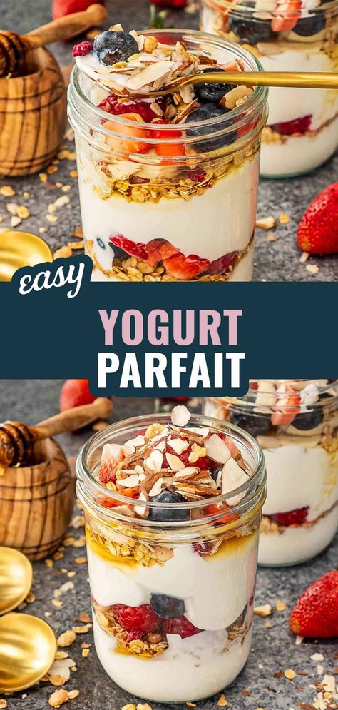 Start your day with this easy and delicious Yogurt Parfait! Layered with creamy yogurt, fresh berries, and crunchy granola, it's the perfect breakfast treat. 🍓🥣 #BreakfastGoals #HealthyEats Healthy Parfait Recipes, Strawberry Yogurt Parfait, Yogurt Parfait Recipe, Greek Yogurt Parfait, Granola Parfait, Chocolate Yogurt, Creamy Yogurt, Parfait Breakfast, Yogurt Breakfast