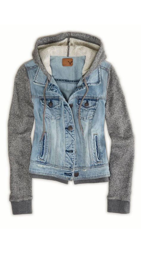 Denim hoodie Womens Denim Vest, Cardigan Blazer, Denim Hoodie, Diy Vetement, Hoodie Vest, Beauty And Fashion, Union Jack, Look Plus, Looks Style