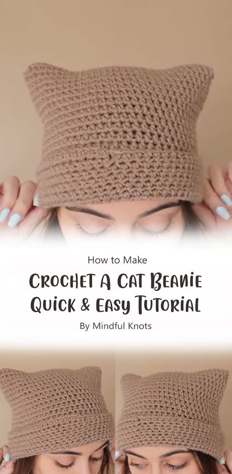 The “Crochet A Cat Beanie” tutorial by Mindful Knots is a beginner-friendly crochet project that guides you through creating an adorable cat-themed beanie. Whether you’re new to crochet or looking for a quick and charming project, this tutorial has you covered. Free Crochet Cat Ear Hat Patterns, Crochet Hat Ideas Free Pattern, Kitten Hat Crochet, Crochet Hat With Cat Ears Free Pattern, Cat Ears Beanie Crochet Pattern, Free Cat Beanie Crochet Pattern, Crochet Hat With Ears Pattern, Crochet Hat Easy Pattern, Crochet Cat Head Free Pattern