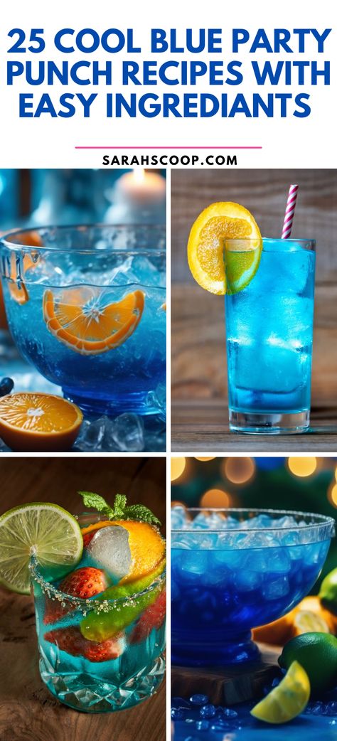 Quench your thirst with 25 tantalizing blue party punch drinks! Made with super easy ingredients, you'll be the life of the party! 💙 Vodka Party Punch Recipes, Blueberry Punch Recipes, Galaxy Punch, Bluey Punch Recipe, Blue Party Drink, Blue Drink Ideas, Space Punch, Color Party Ideas For Adults Blue, Blue Spiked Punch