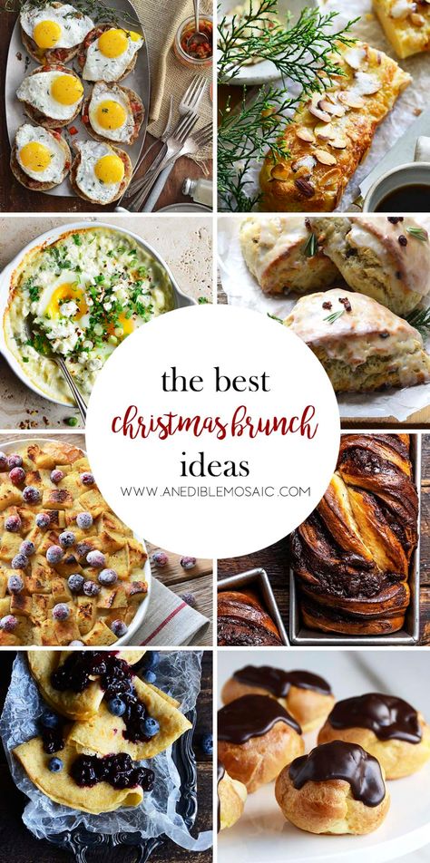 christmas brunch ideas pin Holiday Brunch Food Ideas, Christmas Appetizers Breakfast, Christmas Party Breakfast Food, Holiday Brunch Menu Ideas, Brunch Ideas Fancy, Christmas Brunch Display, Holiday Brunch Appetizers, Christmas Breakfast Sides, Brunch Ideas For Christmas Morning