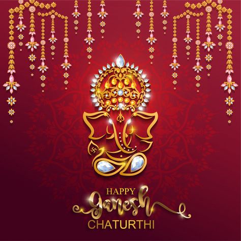 Festival of ganesh chaturthi with golden... | Premium Vector #Freepik #vector Ganpati Invitation Card, Ganesh Chaturthi Greetings, Happy Ganesh Chaturthi Wishes, Elegant Banners, Ganesh Lord, Happy Ganesh Chaturthi Images, Ganesh Chaturthi Images, Ganesh Wallpaper, Ganesh Photo