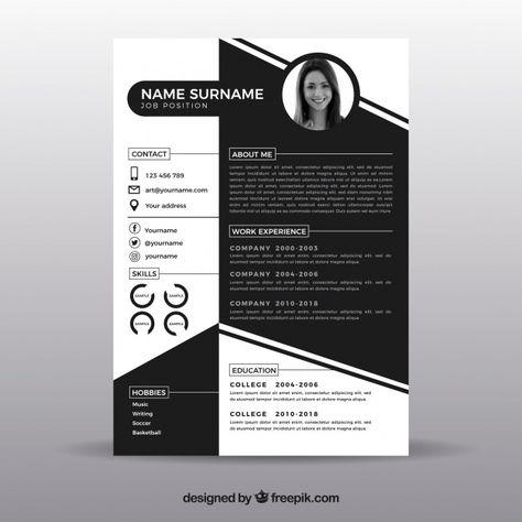 Black and white resume template Free Vector | Free Vector #Freepik #vector #freebusiness #freeresume #freecv #freeblack Curriculum Vitae Examples, Curriculum Vitae Design, Cv Original, Creative Cvs, Visual Resume, Cv Inspiration, Graphic Design Cv, Creative Cv Template, Cv Design Template