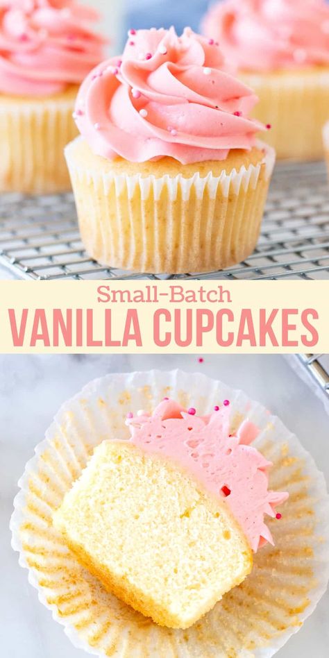 Small Batch Vanilla Cake, Small Batch Cake Recipe, Small Batch Vanilla Cupcakes, Vanilla Frosting For Cupcakes, Small Batch Cupcakes, Creamy Vanilla Frosting, Easy Vanilla Frosting, Perfect Cupcakes, Easy Vanilla Cupcakes