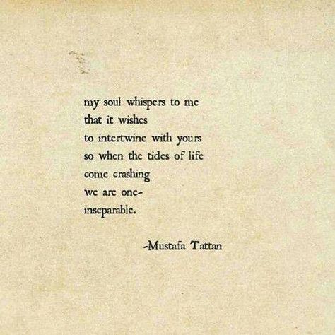 my soul whispers to me that it wishes to intertwine with yours so when the tides of life come crashing we are one ... inseparable. Love Quotes For Wedding, Love Is, Sweet Nothings, Poem Quotes, Hopeless Romantic, A Quote, Poetry Quotes, Pretty Words, The Words