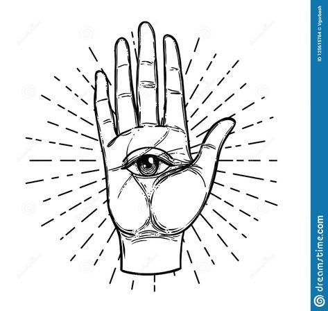 Spiritual Drawings, Mystic Illustration, Hand Symbols, Eye Illustration, Psy Art, Seeing Eye, All Seeing Eye, Alien Art, White Tattoo