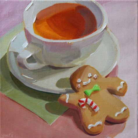 In Winter I love painting cookies, especially Gingerbread cookies! They're so cute! 🥰 . 12 x 12 inches. Oil on linen canvas. #art #painting #oilpainting #holiday #cookie #tea Painting Cookies, Candy Cane Gingerbread, Winter Drawings, Eyeball Art, Holiday Canvas, Christmas Props, Dog Christmas Card, Christmas Artwork, Christmas Tree Painting