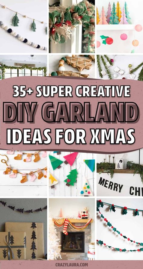 If you’re looking for creative ways to make your own holiday decorations this year, check out these DIY Christmas garland ideas and crafts for inspiration to get started! Craft Garland Ideas, Christmas Garland Alternatives, Christmas Card Garland Diy, Christmas Light Garland Diy, Simple Christmas Tree Garland, Garland Crafts Christmas, Christmas Fabric Garland Ideas, Cricut Garland Ideas, Easy Paper Garland Diy