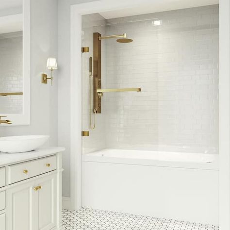 VIGO Rialto 34 in. x 58 in. Frameless Sliding Tub Door in Matte Gold VG6074MGCL3458 - The Home Depot