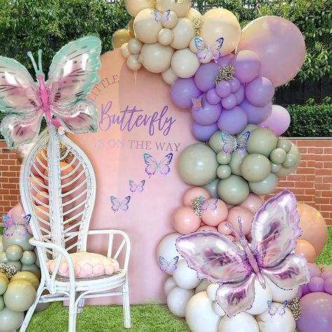 Butterfly Balloon Arch, Butterfly Baby Shower Decorations, Butterfly Balloon, Butterfly 1st Birthday, Lavender Baby Showers, Butterfly Party Decorations, Butterfly Baby Shower Theme, Butterfly Balloons, Balloon Arch Kit