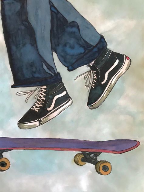 Van Drawing, Skater Art, Skate Boy, Skating Shoes, Skateboard Art Design, Fashion Drawing Sketches, Vans Skate, Skate Art, Family Painting