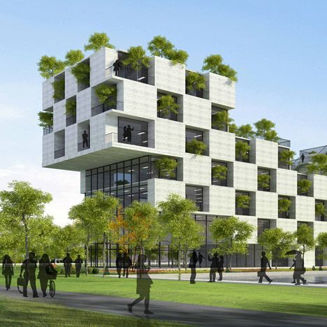 Green Building Architecture, Decoration Beton, Green Facade, Future Buildings, Vertical Gardens, Green Architecture, Garden Architecture, Amazing Buildings, Facade Architecture