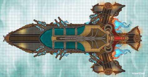 By Zero. Grab this map, more floors and many more maps on his tier at our Patreon. Cataclysm Aesthetic, Airship Battlemap, Airship Art, Pathfinder Maps, Dm Screen, Ship Map, Dnd World Map, Building Map, Tabletop Rpg Maps